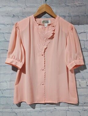 Twee Vintage La Blouse Size 8 Antique 1980's Lace Pale Pink Short Sleeve Top